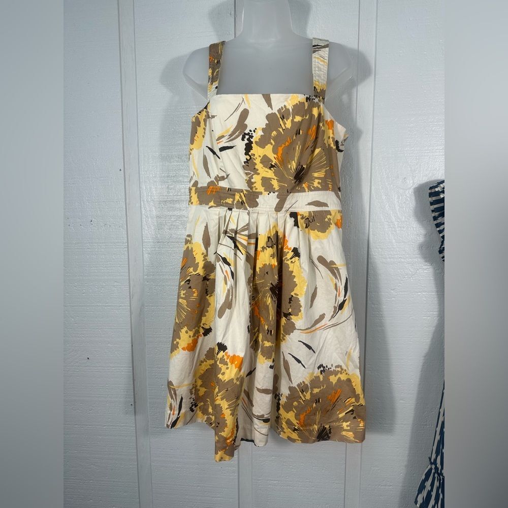 New York & Company Tan Floral Sleeveless Dress Size 16 EUC